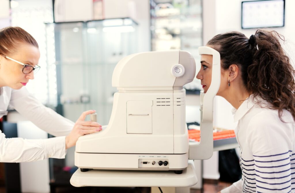 A youth gets a comprehensive eye examination to determine if they have worsening myopia.