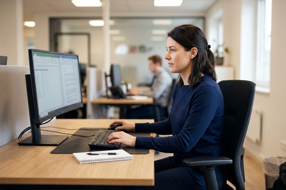 a person sitting at their desk while typing